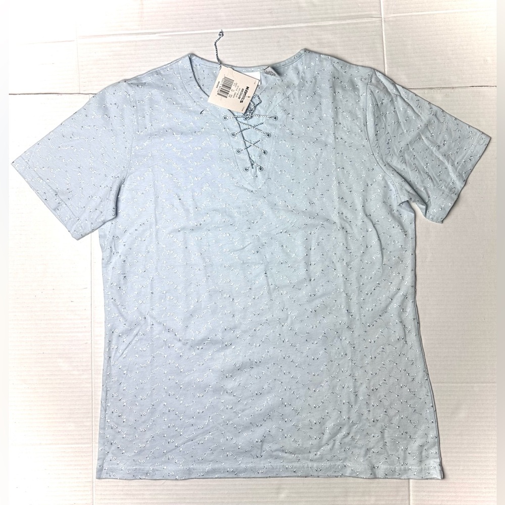 Croft & Barrow Shirt Womens Medium Blue Floral Embroidery Neck‎ Chest Tie Top